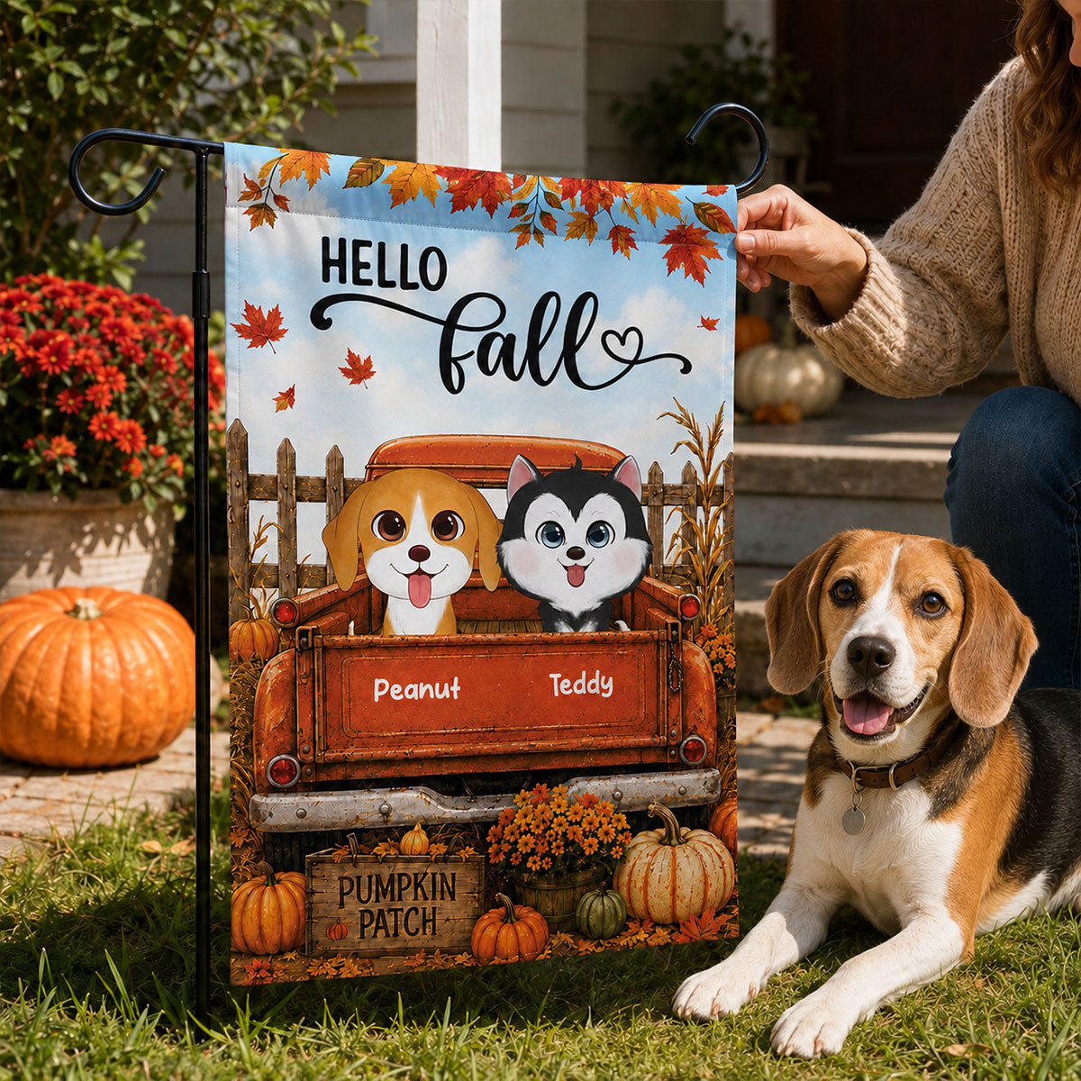 Trending Dogs On Truck - Personalized Garden Flag - Fall Season Gift For Dog Lovers