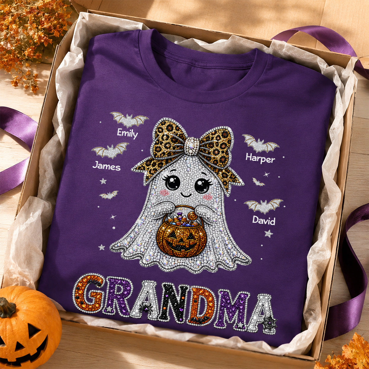 Boo Grandma Halloween Rhinestones Effect - Personalized Shirt - Halloween Gift For Grandma
