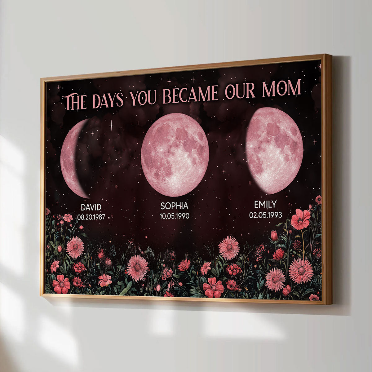 Vintage Flowers The Days You Became Our Mom Pink Birthday Moon Phase Personalized Poster