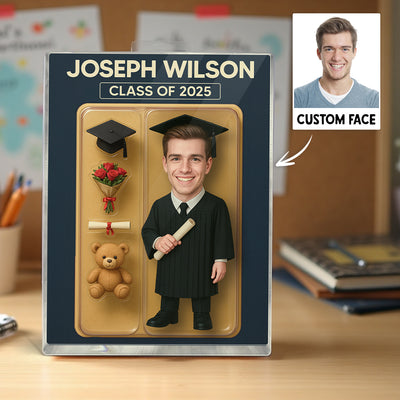 [MALE version ONLY] - 3D Effect Graduation Custom Figure Personalized Flat Rectangle Acrylic Block Plaque, Unique Keepsake, Graduation Gift
