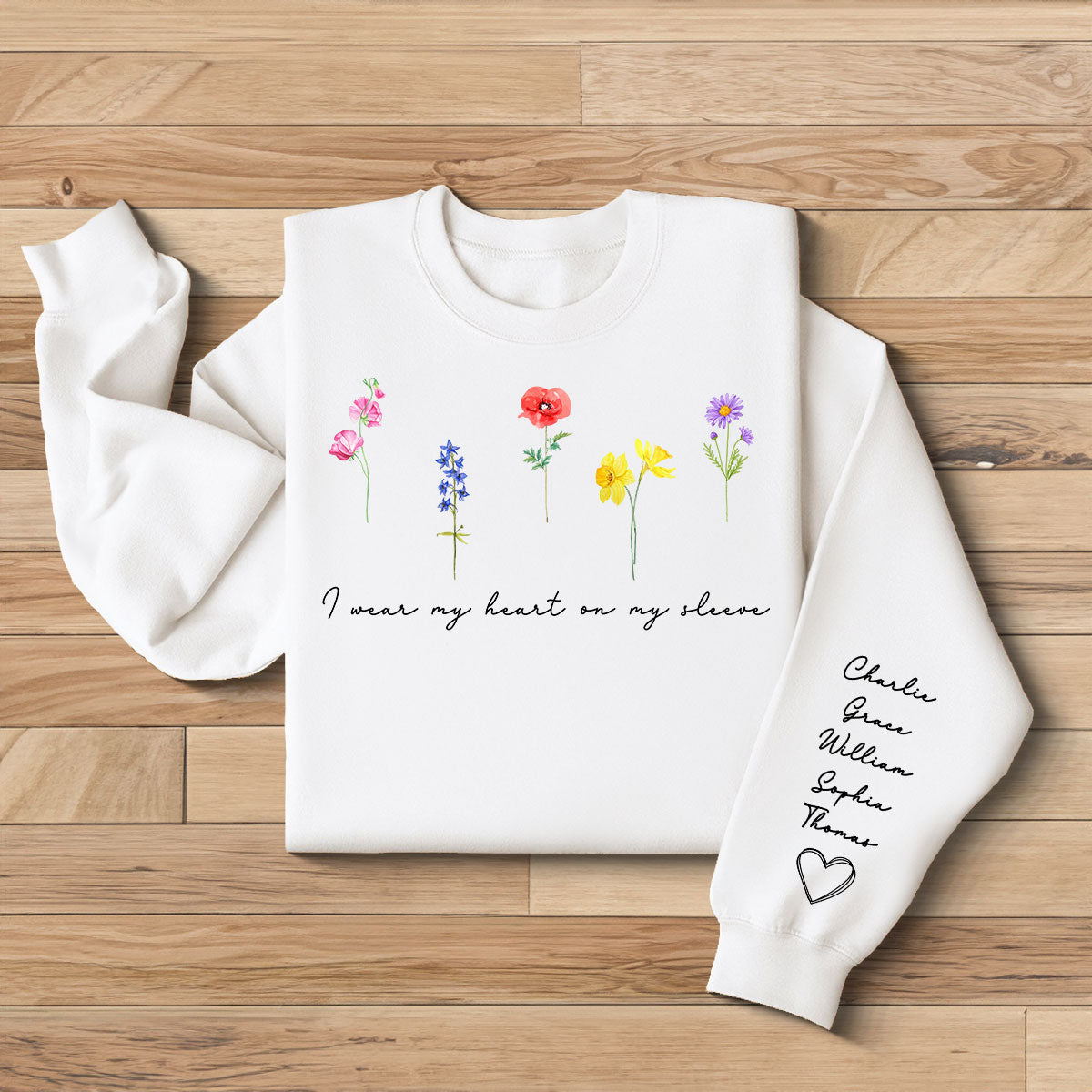 Watercolor Birth Month Flowers Personalized Sleeve Printed Sweatshirt, Gift For Mom Granma Aunt