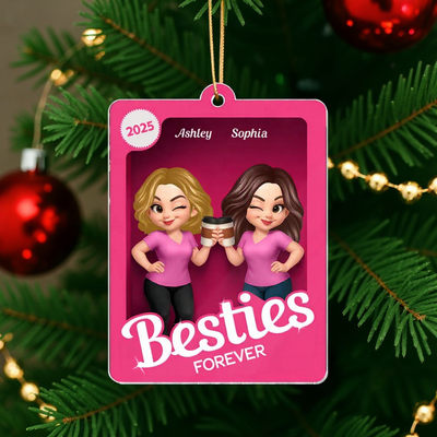 Besties Sisters 3D Effect Pink Toy Box Personalized Acrylic Ornament, Gift for Besties, Best Friends