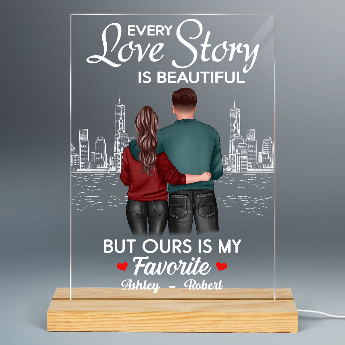 Back View Couple Skyline  Anniversary Gift For Him For Her Personalized Rectangle Acrylic Plaque LED Lamp Night Light