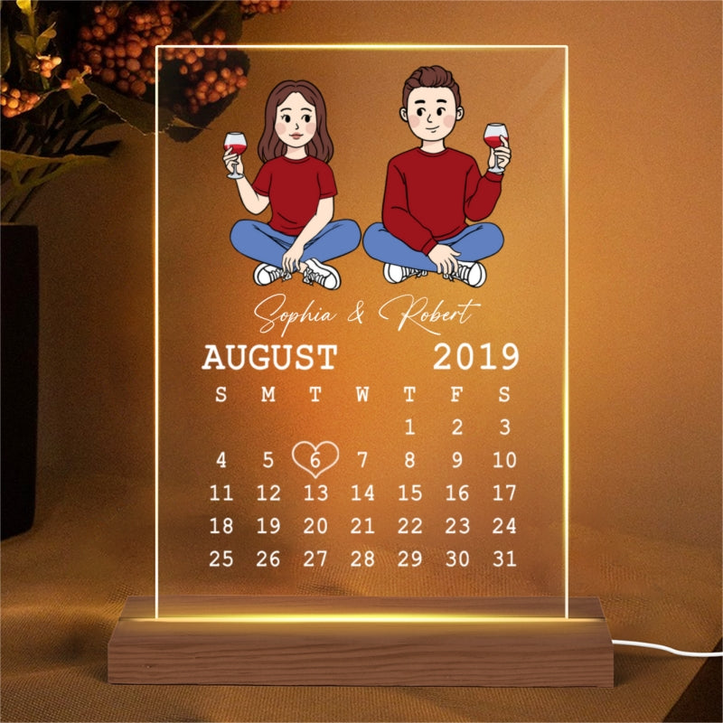 Cartoon Couple Anniversary Calendar Personalized Acrylic LED Lamp Night Light
