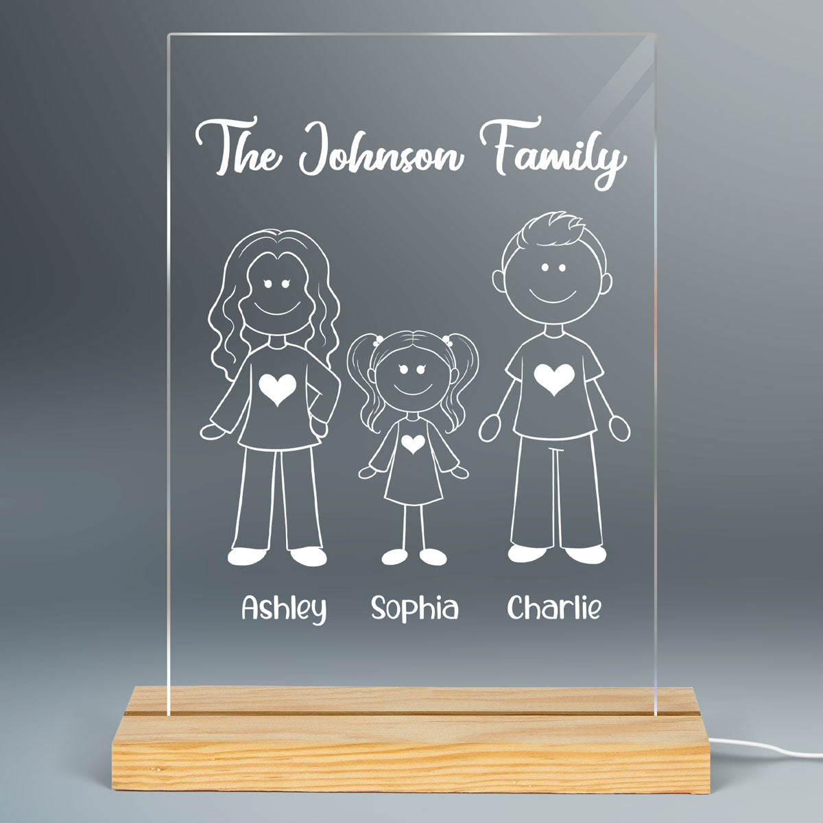 Family Outline Personalized Plaque LED Night Light, Acrylic LED Lamp