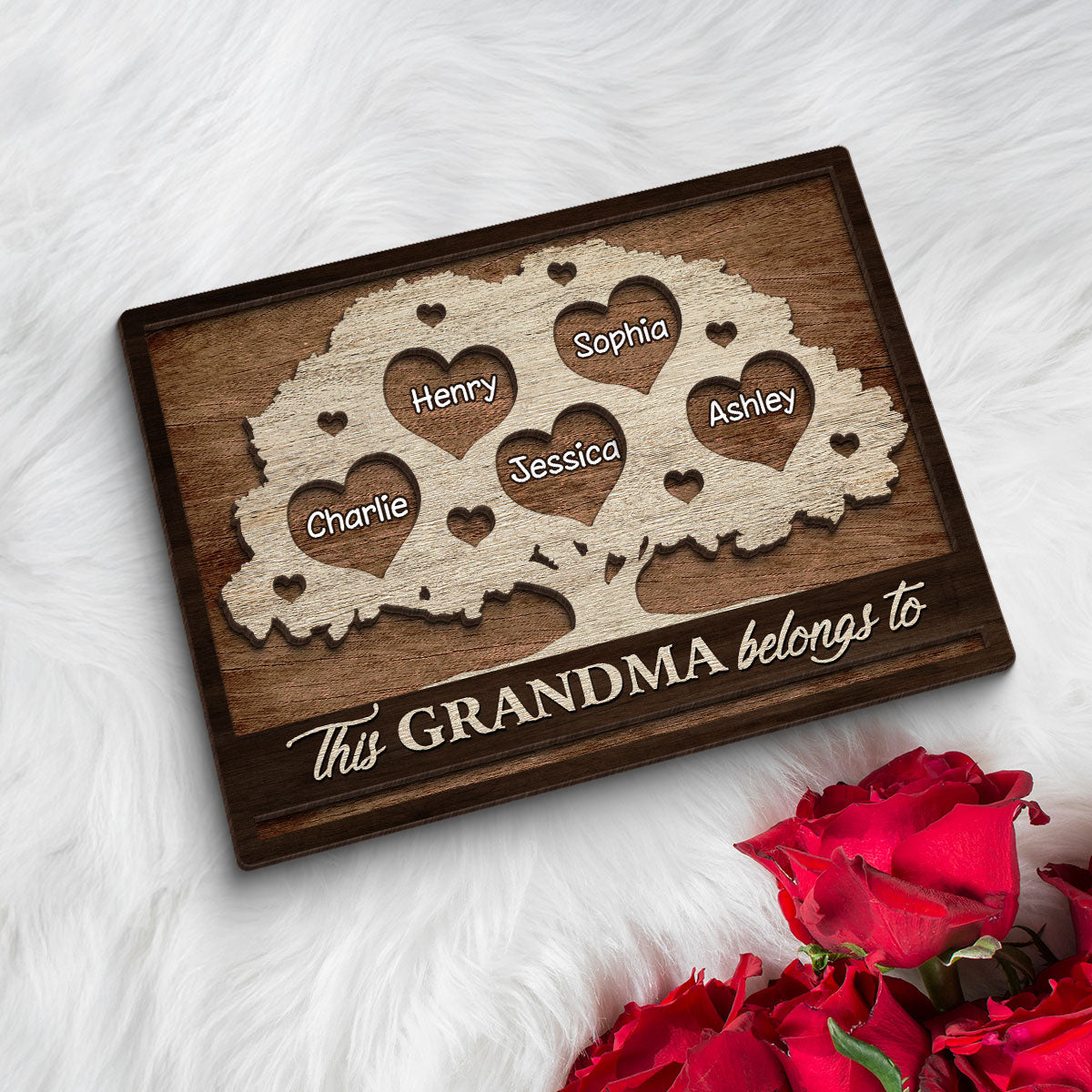 This Grandma Mom Belongs To Heart Tree Personalized 2-Layered Wooden Plaque, Heartfelt Mother's Day gift
