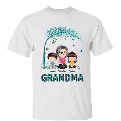 Teal Buffalo Plaid Pattern Doll Grandma Grandkids Watercolor Style Personalized Shirt