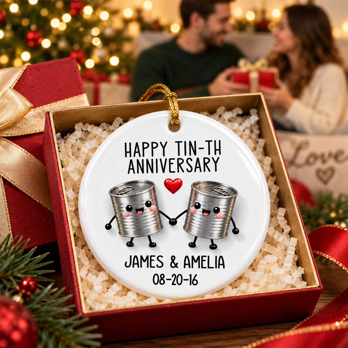 Happy Tin-th Anniversary - Personalized Ceramic Ornament - 10th Anniversary Gift for Husband, Funny 10 year Wedding Gift for Wife