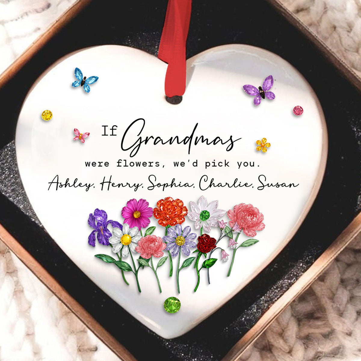 If Grandmas Were Flowers, I'd Pick You Custom Birth Month Flower - Personalized Ceramic Ornament - Heartfelt & Thoughtful Christmas Gift for Grandma