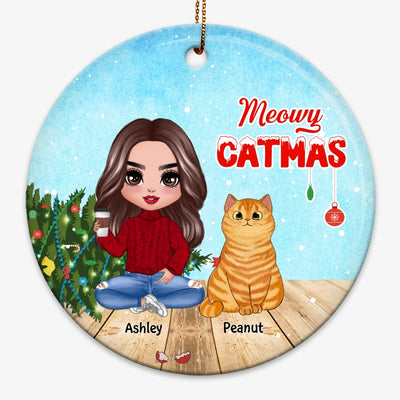 Cats Trouble Knock Down Christmas Tree Personalized Circle Ornament