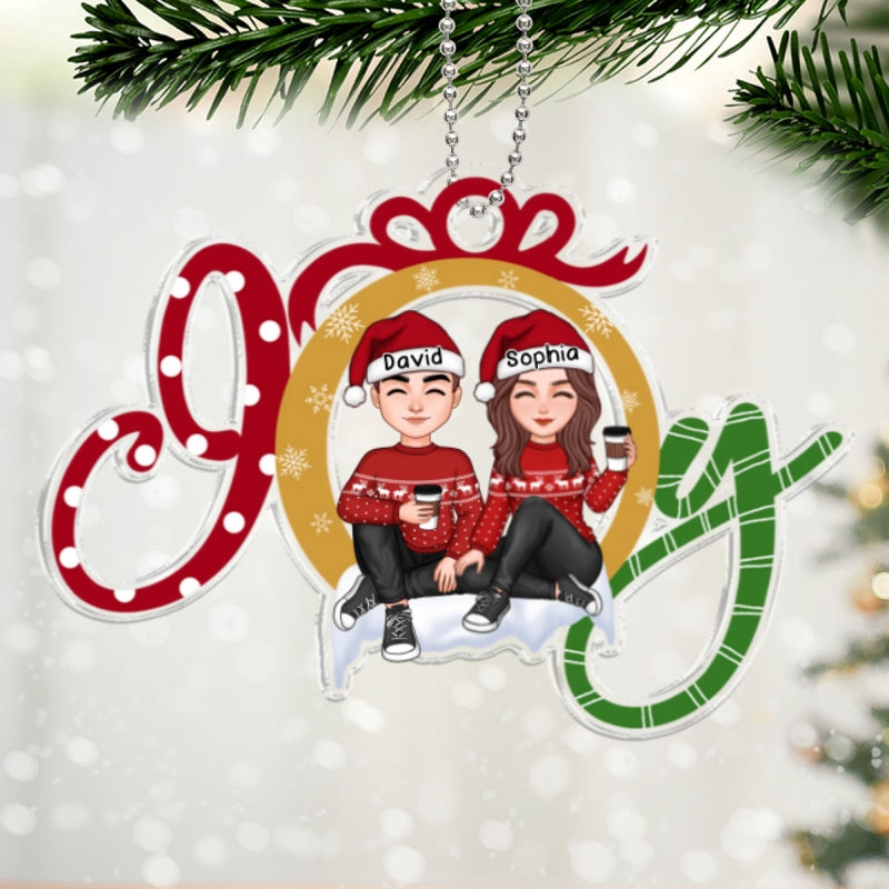 JOY Happy Christmas Couple Personalized Acrylic Ornament