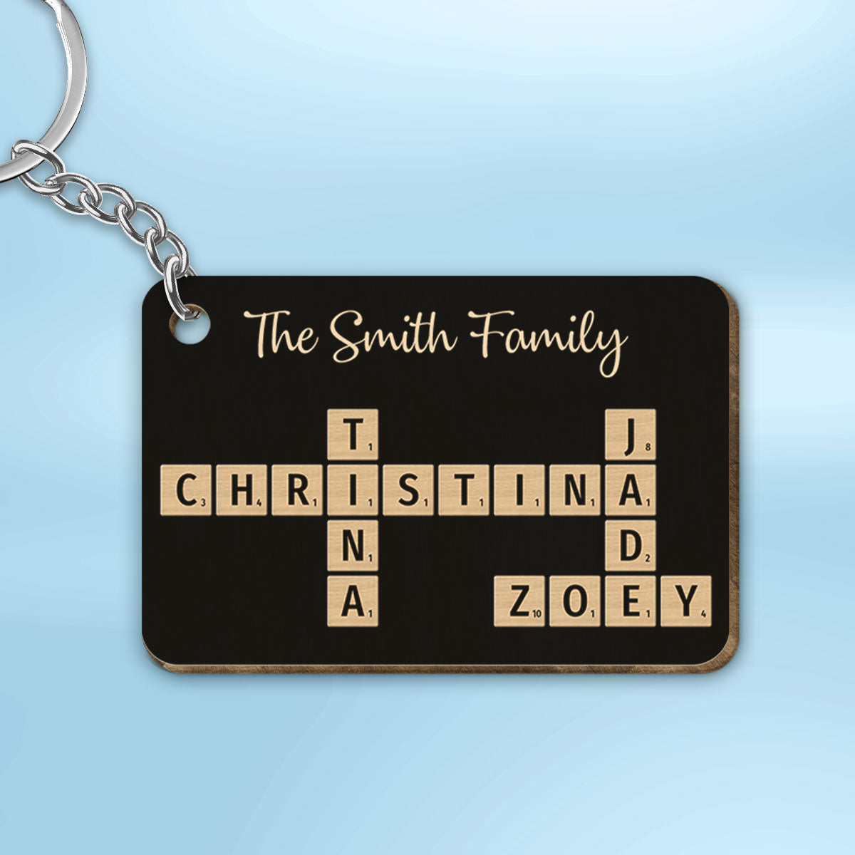 Family Forever Linked Together Crossword Puzzle Art Personalized Wooden Keychain, Christmas Gift For Brothers, Sisters, Siblings, Family