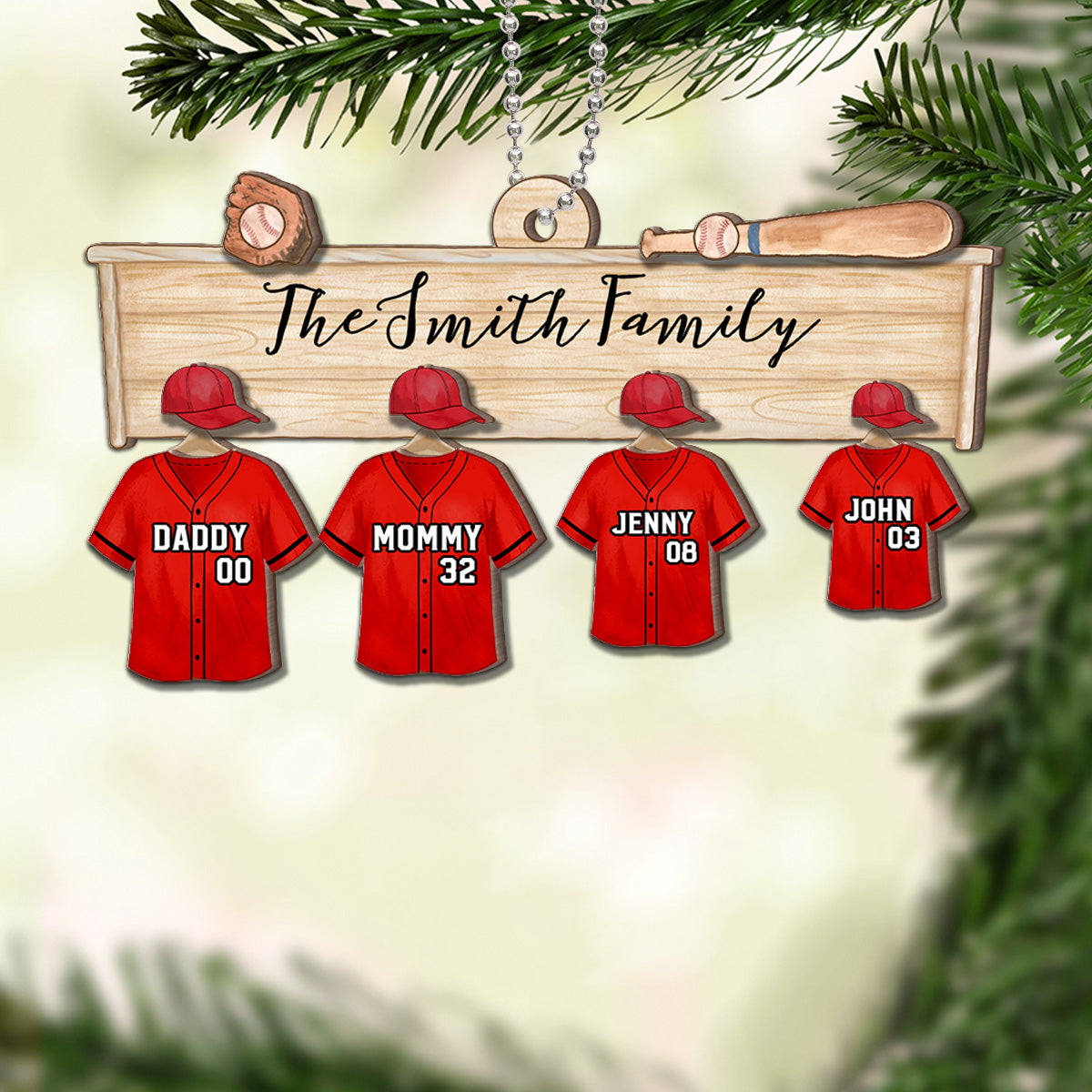 Baseball Jersey Team Family Personalized 2-Layer Wooden Ornament, Christmas Gift