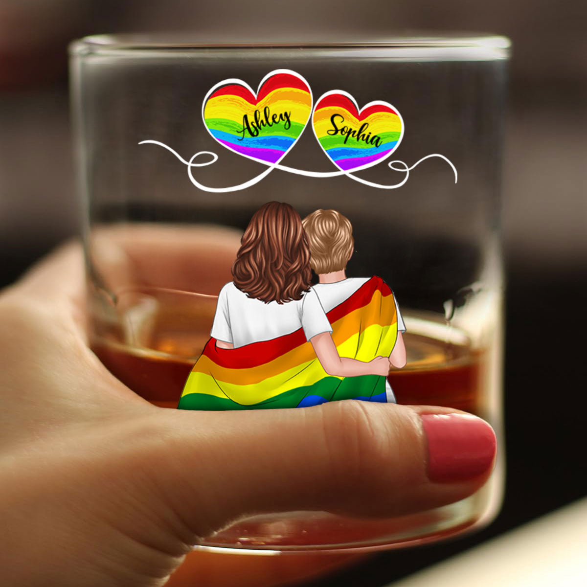 LGBT Couple Pride Month Personalized Whiskey Glass