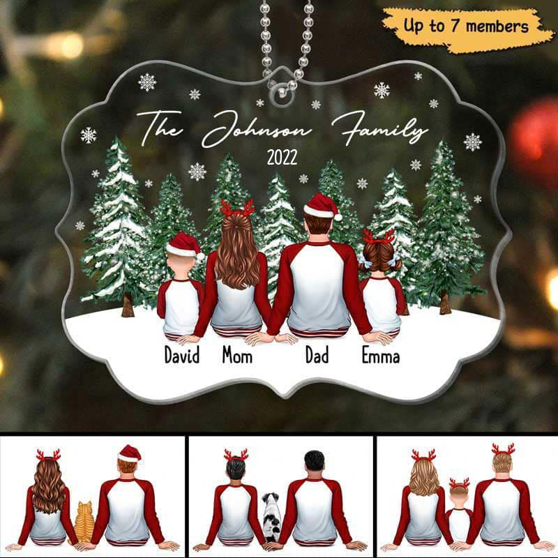 Pajamas Family Christmas Tree Background Personalized Acrylic Ornament