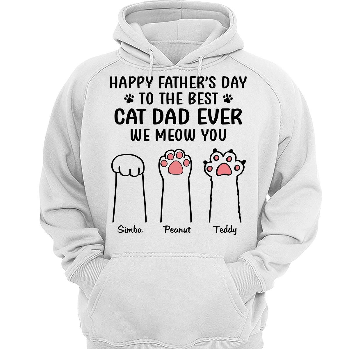 Happy Father‘s Day Cat Dad Paw Outline Personalized Shirt