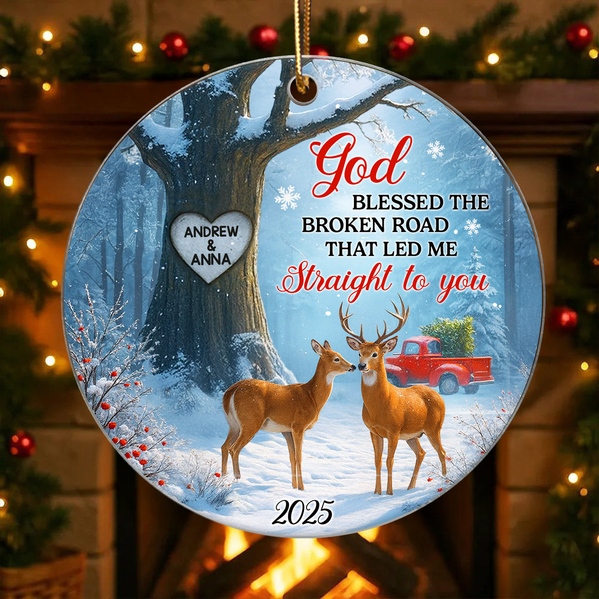 God Bless the Broken Road Couple Personalized Acrylic Ornament, Christmas Gift for Couples