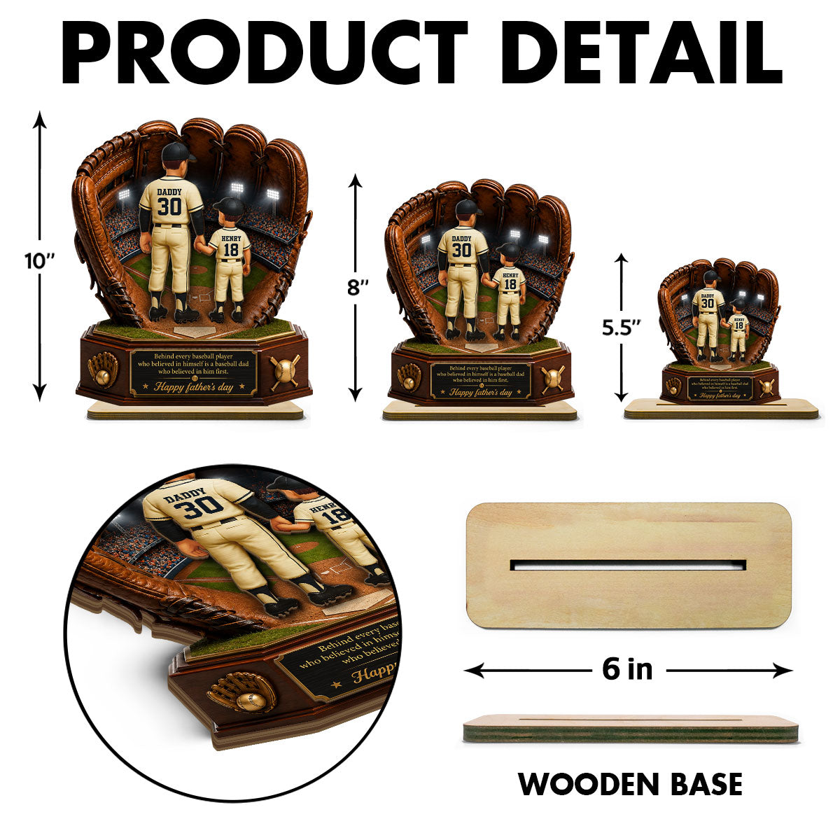 Behind Every Baseball Softball Player is a Dad - Personalized 2-Layered Wooden Plaque - Father's Day Gift for Dad, Husband