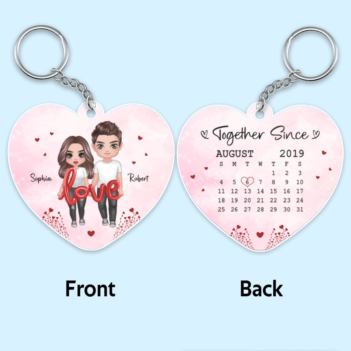 Doll Couple Heart Balloon Calendar Personalized Acrylic Keychain