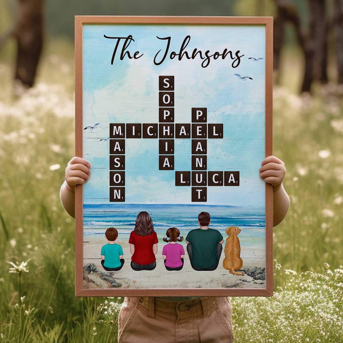 Family At Beach Unique Crossword Puzzle Art Personalized Poster