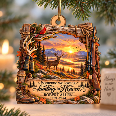 Hunting In Heaven Deer Hunting 2D Flat - Personalized Wooden Ornament - Memorial Sympathy Gift