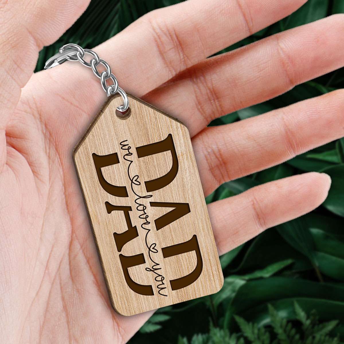 Awesome Dads Have Awesome Kids Back View Man & Kids Dog Cat Personalized Wooden Keychain