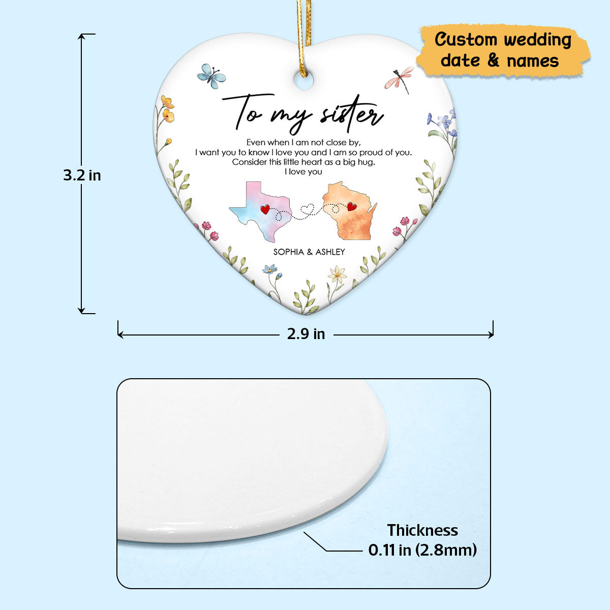 I'm So Proud Of You Sister Personalized Ceramic Ornament, Long Distance Togetherness Birthday Christmas Gift For Sisters, Siblings