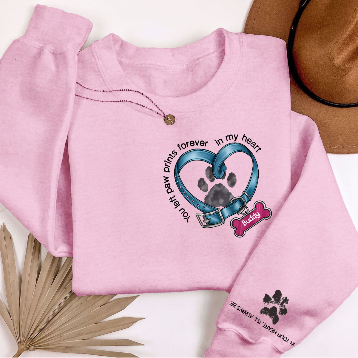In Your Heart I‘ll Always Be Dog Collar Heart Light Color Personalized Sleeve Printed Sweatshirt