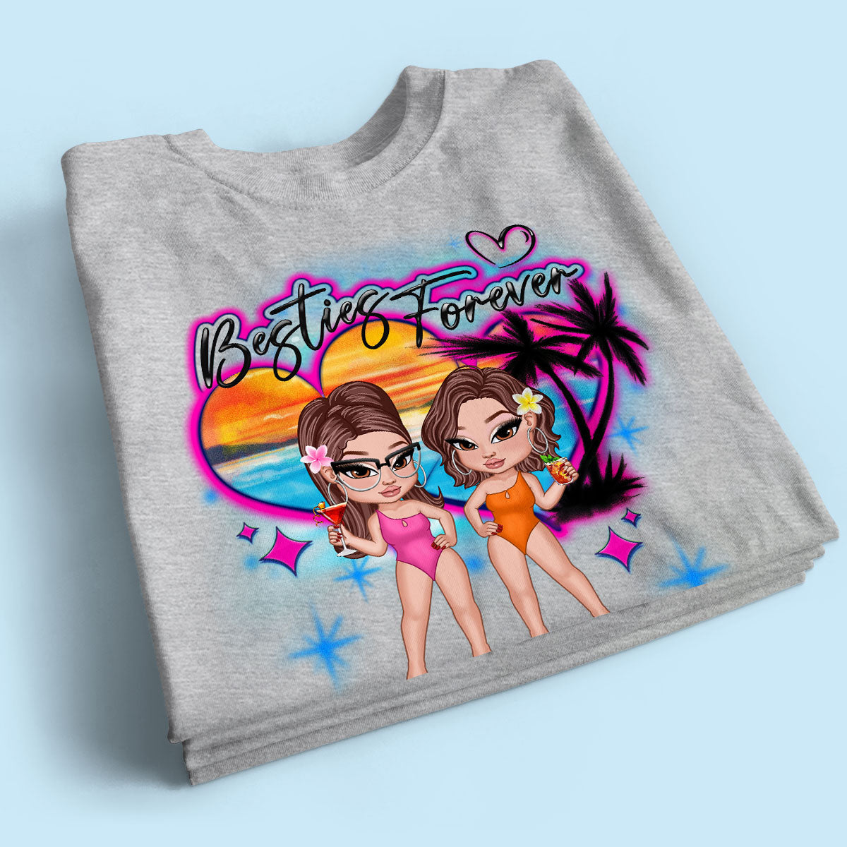 Y2K Besties Airbrushed Summer Beach Personalized Shirt
