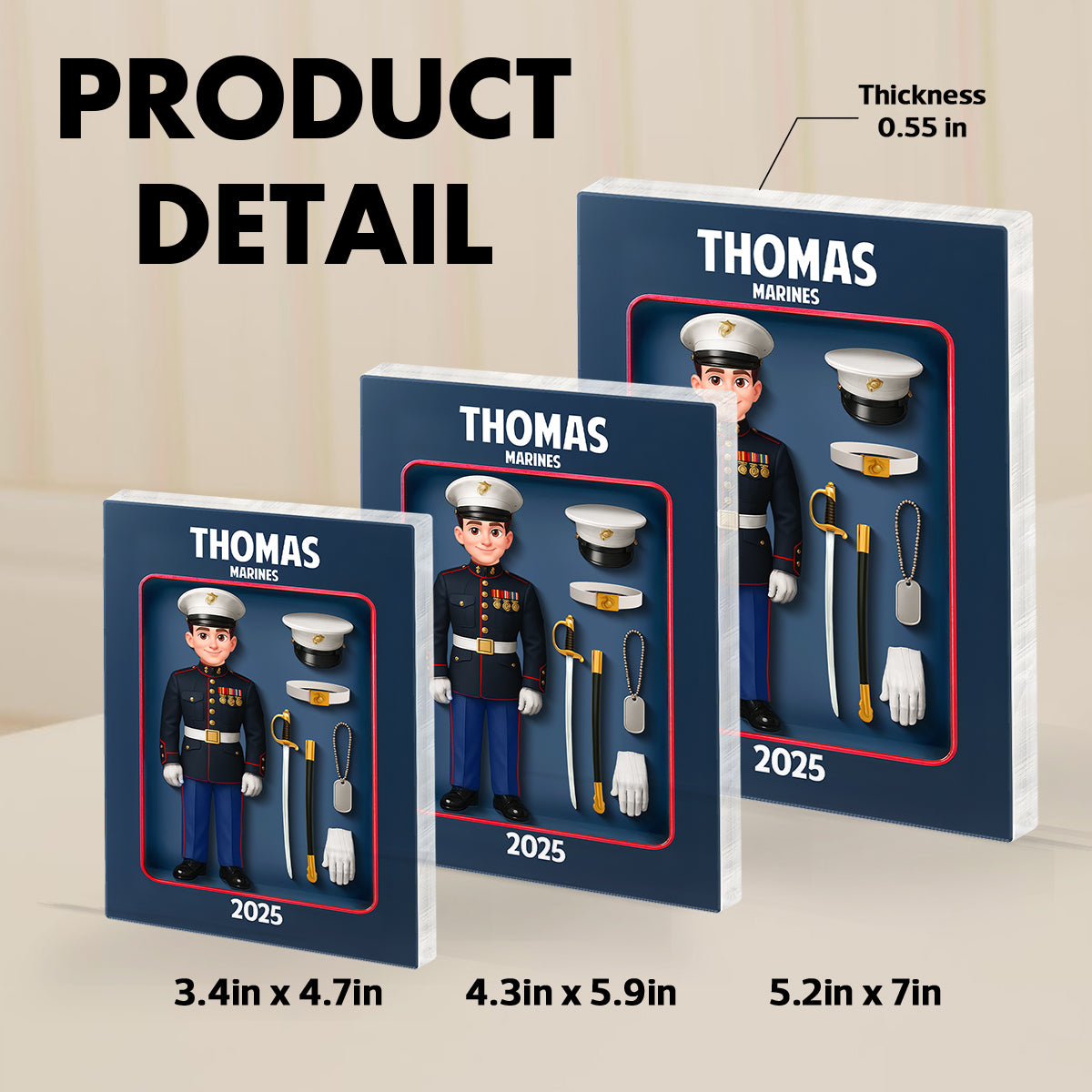 Marines Action Figure 3D Effect - Personalized Acrylic Block - Special Gift For The Marines