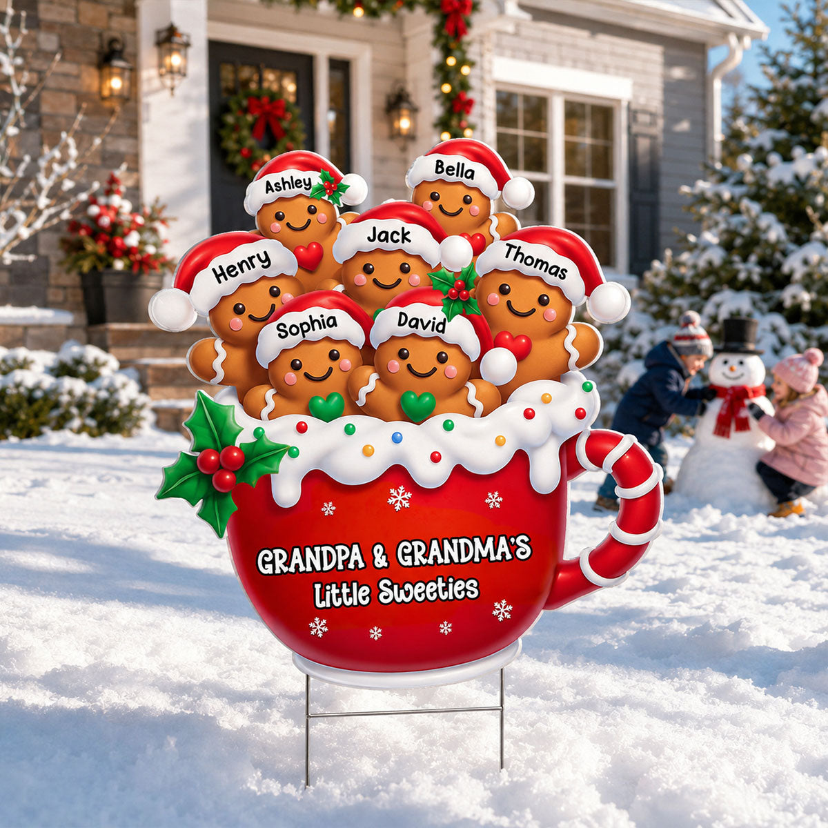 Christmas Gingerbread Grandpa Grandma Little Sweeties - Personalized Yard Sign - Christmas Decor For Grandparents