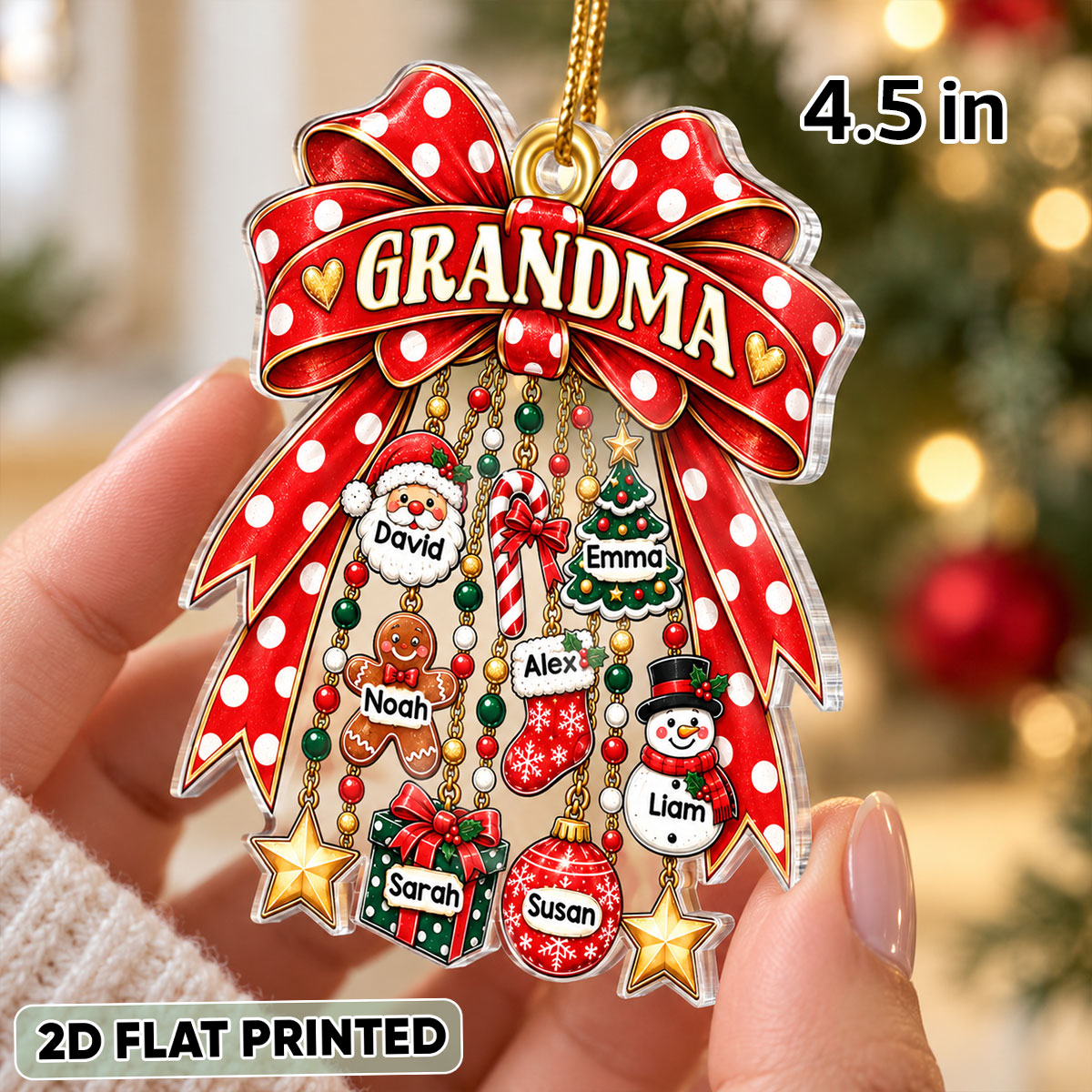 Grandma Retro Christmas Charm Bow - Personalized Acrylic Ornament - Thoughtful Christmas Gift for Grandma