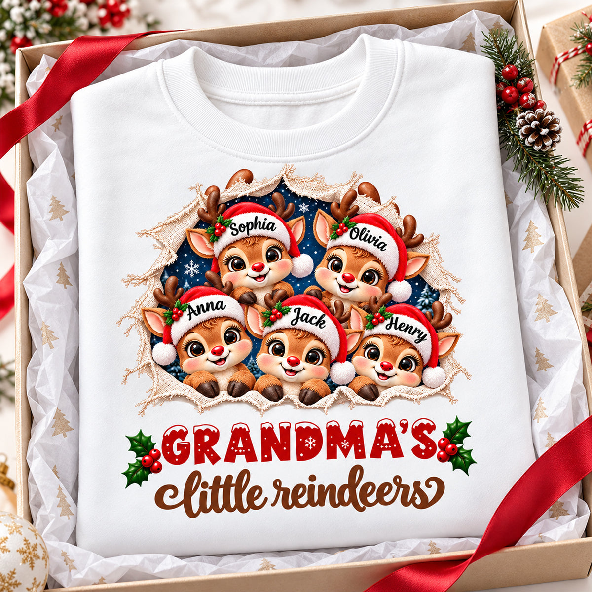 Grandma's Little Reindeers - Personalized Sweatshirt - Heartfelt Christmas Gift for Grandma
