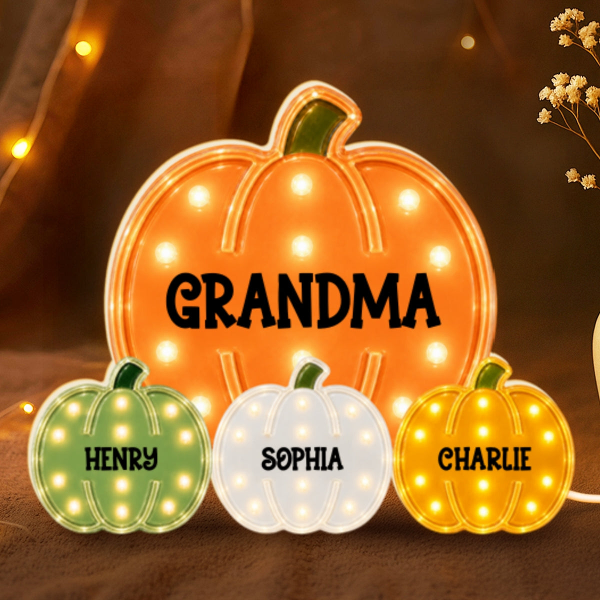 Cozy Fall Grandma Pumpkin Patch - Personalized Light Box - Fall Decor For Grandma