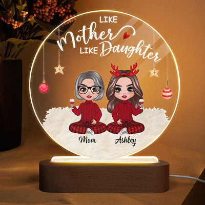Doll Like Mother And Daughters Christmas Personalized Circle Acrylic Plaque LED Night Light