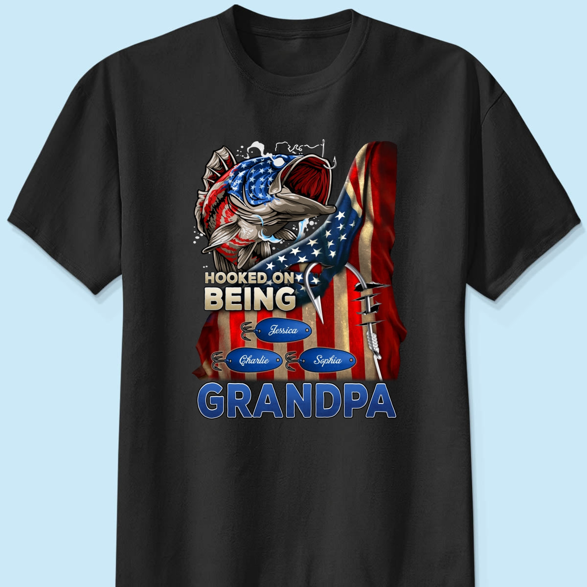 Hooked On Fishing Dad Grandpa Nation Flag Personalized Shirt