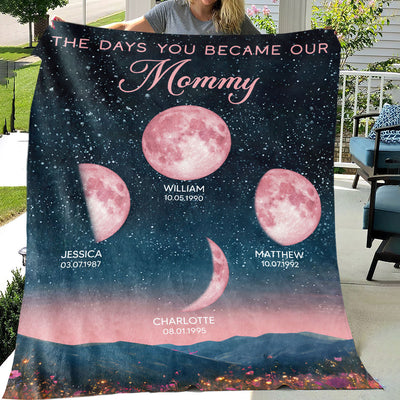 Pink Moon Phase Custom Birth Moon Beautiful Hill At Night Personalized Fleece Blanket, Gift