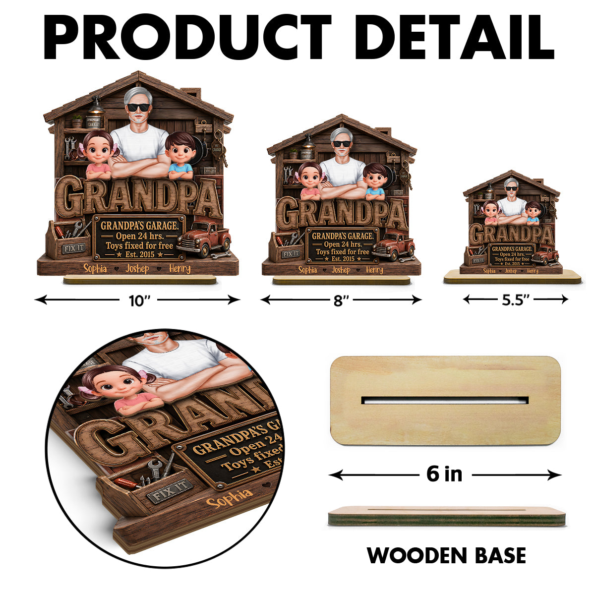 Grandpa's Garage - Personalized 2-Layered Wooden Plaque - Father's Day Gift for Dad, Grandpa, Husband