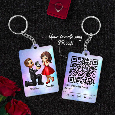 Newly Engaged Couple Gift Personalized Acrylic Flat Keychain, Just Engaged  Gifts for Couples, Favorite Song Scannable QR Code