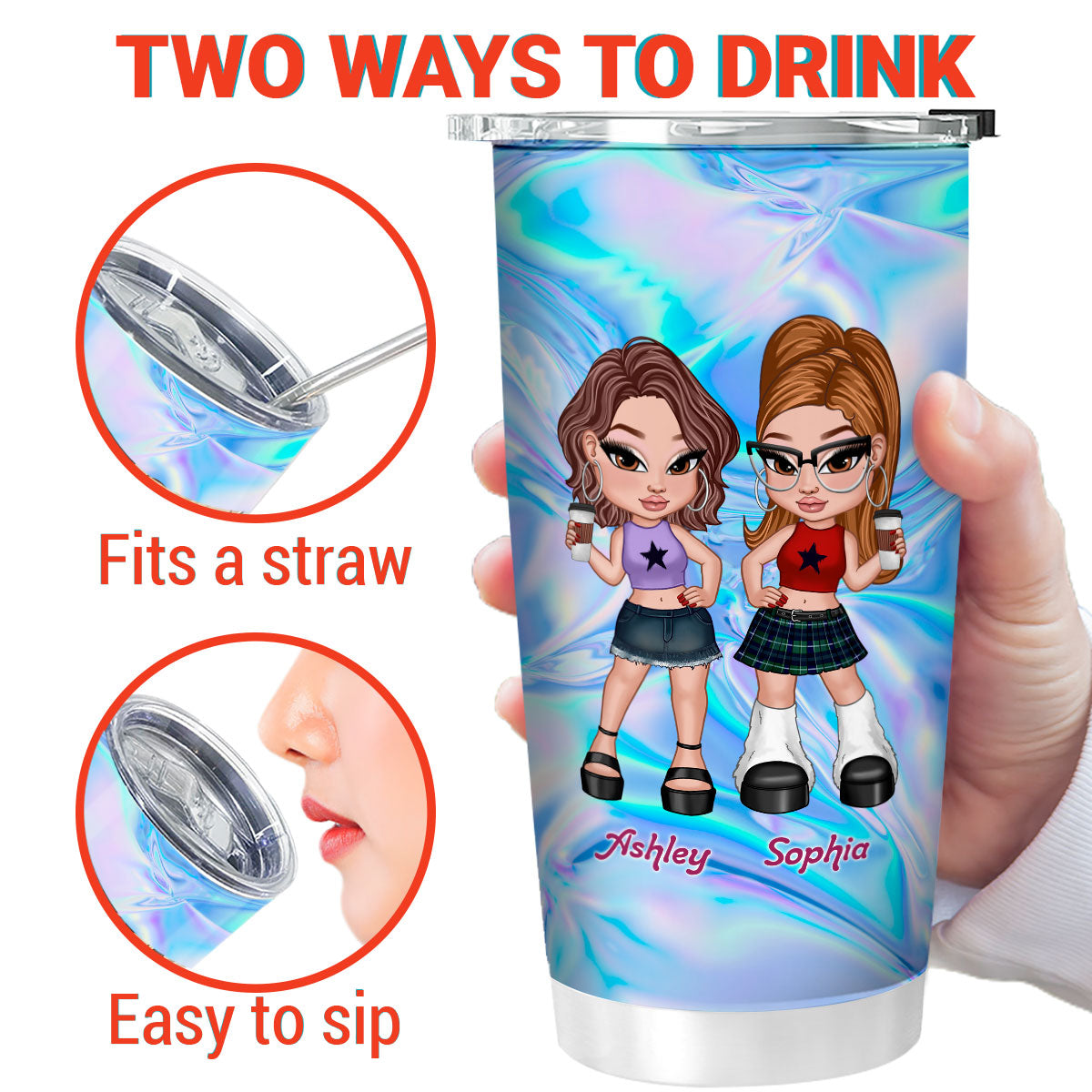 Y2K Besties Personalized Tumbler, Summer Gift For Best Friends