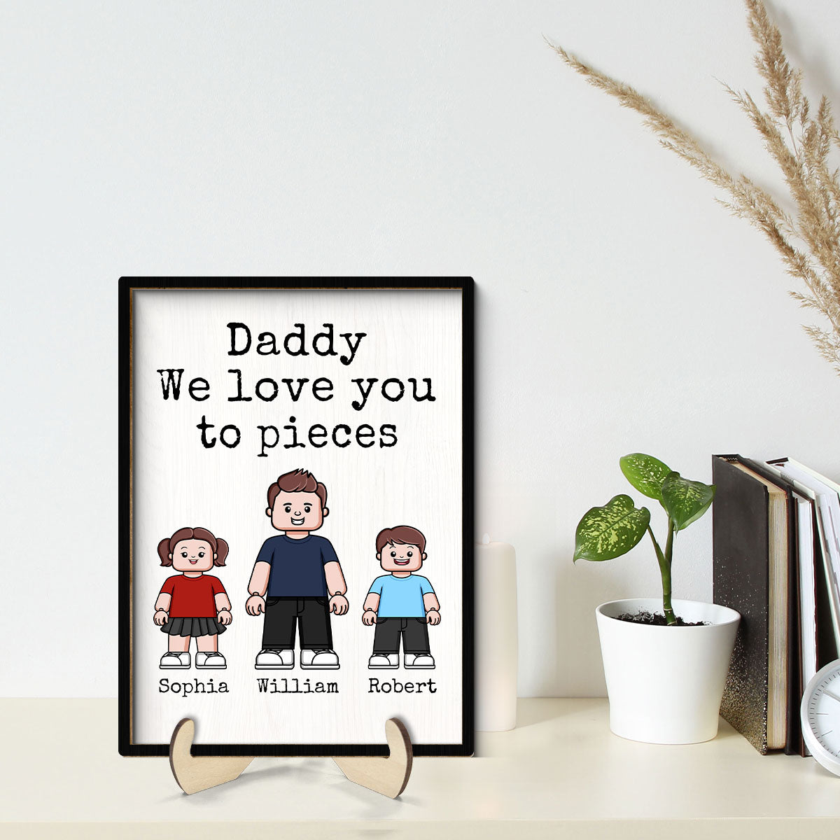 Mommy Daddy Grandma Grandpa We Love You To Pieces Block Characters Personalized 2-Layer Wooden Plaque