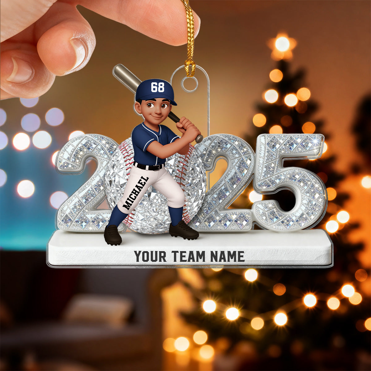 3D Shining Effect Christmas Baseball Player - Personalized Acrylic Ornament - Christmas Gift For Baseball Players