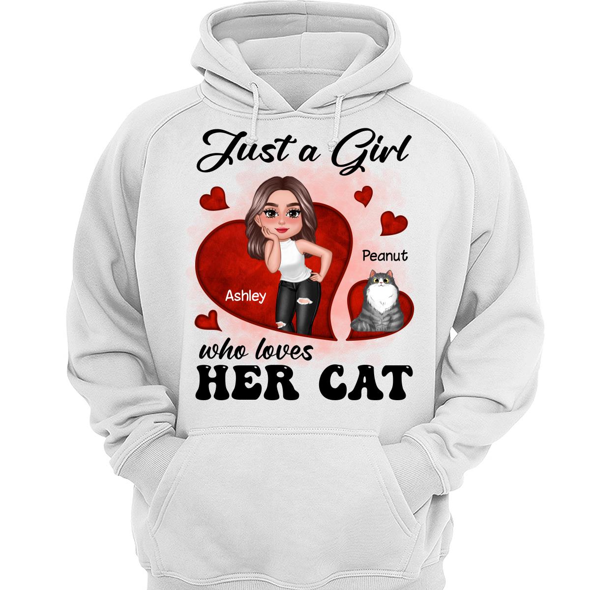 Just A Girl Who Loves Her Cats Red Hearts Personalized Shirt