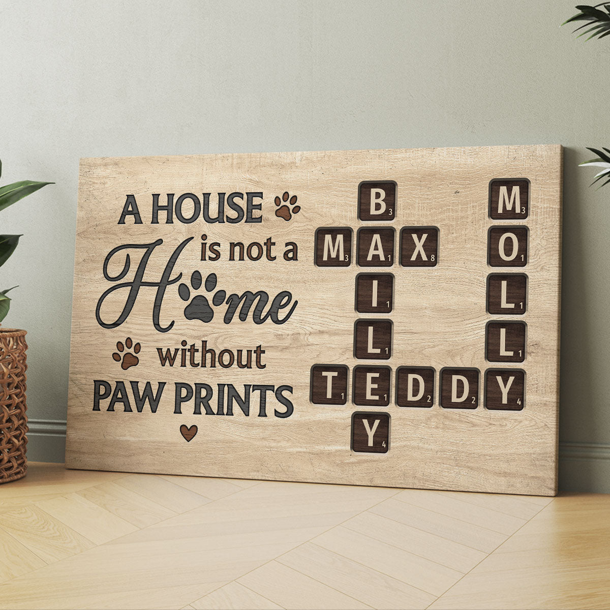 Pet Lover Home Decor Home With Paw Prints Crossword Puzzle Art Personalized Canvas