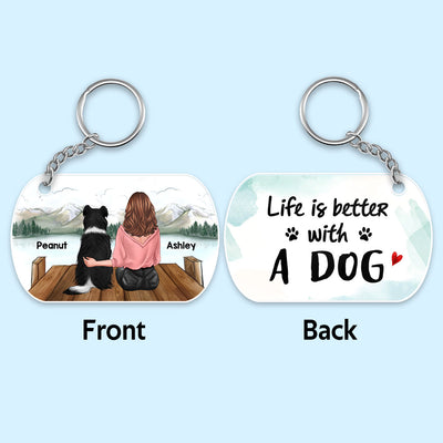 Woman & Dog Sitting On Bridge Personalized Acrylic Keychain
