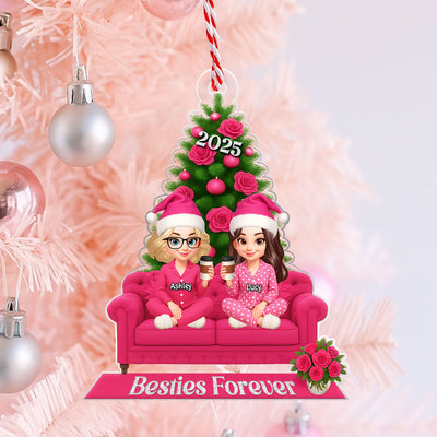 Besties Pink Christmas Tree Decor Personalized Acrylic Ornament, Gift for Best Friends, Sisters
