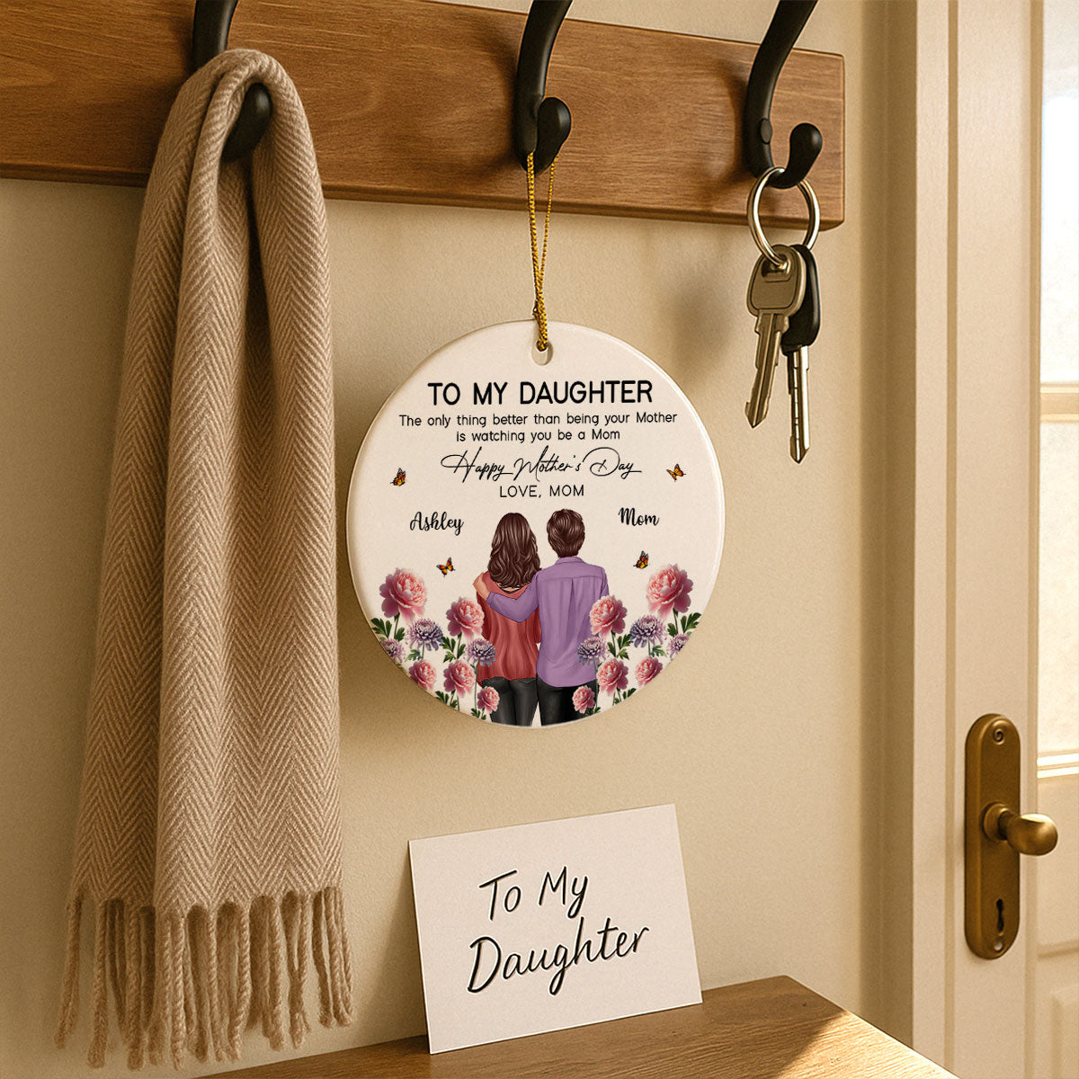 To My Daughter From Mom Happy Mother's Day Birth Flower Personalized Ceramic Ornament, Gift For Daughter | Made In The USA