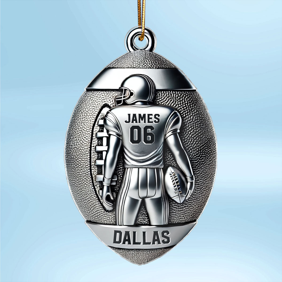 3D Faux Metal Effect Football Player Personalized Acrylic Ornament, Football Fan Gift, Football Player Keepsake, Football Lovers Gift, Football Fan Gift