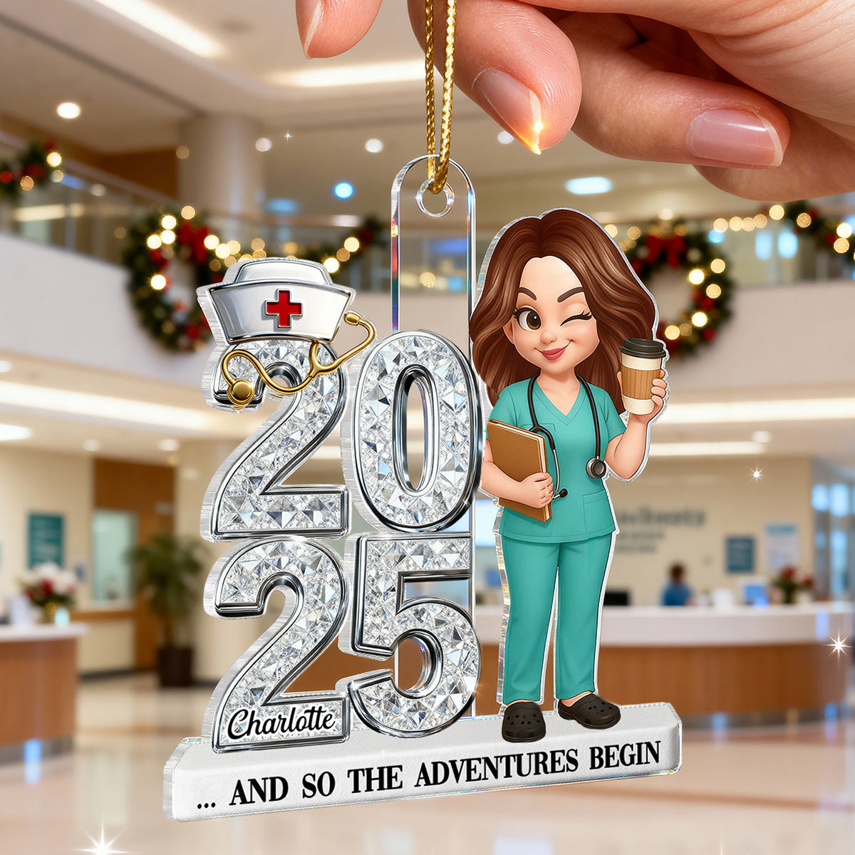 3D Shiny Effect New Nurse With Year - Personalized Acrylic Ornament - RN Gift, BSN Gift, Nursing Graduation Gift