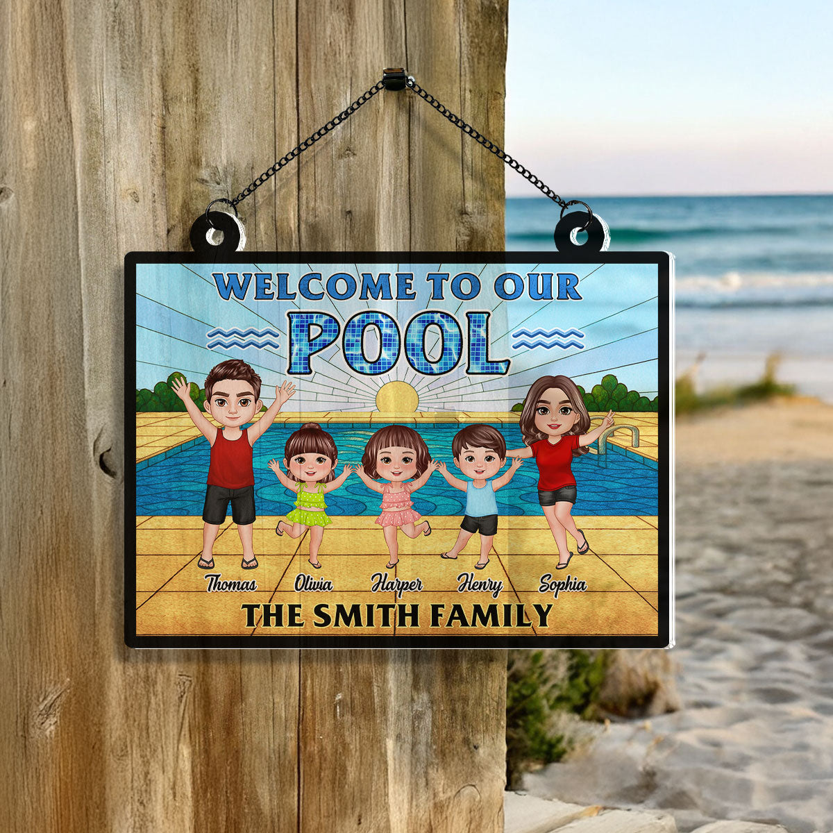 Summer Welcome To Our Family Pool Personalized Suncatcher